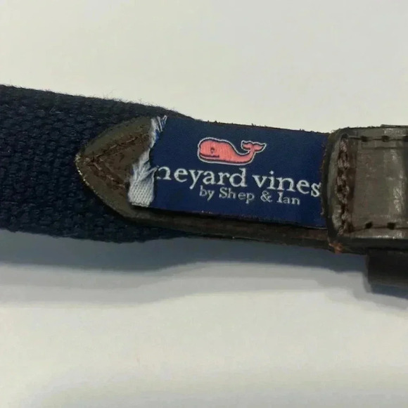 Vineyard Vines belt green w/lacrosse sticks canvas leather solid brass buckle - Picture 4 of 7